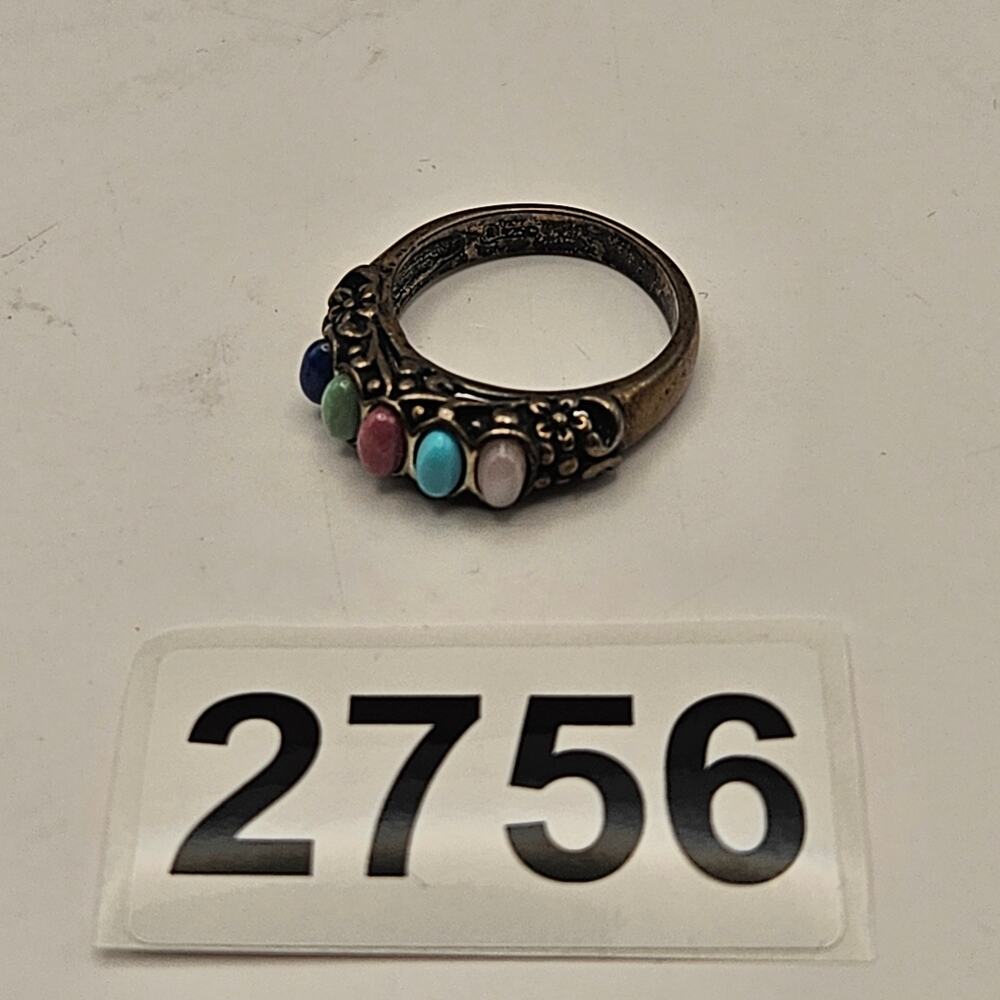 925 STERLING SILVER MULTI STONE RING BOHO TURQUOISE STYLE CABOCHON BAND - Picture 2 of 6